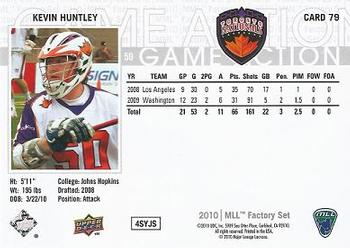 2010 Upper Deck Major League Lacrosse #79 Kevin Huntley Back